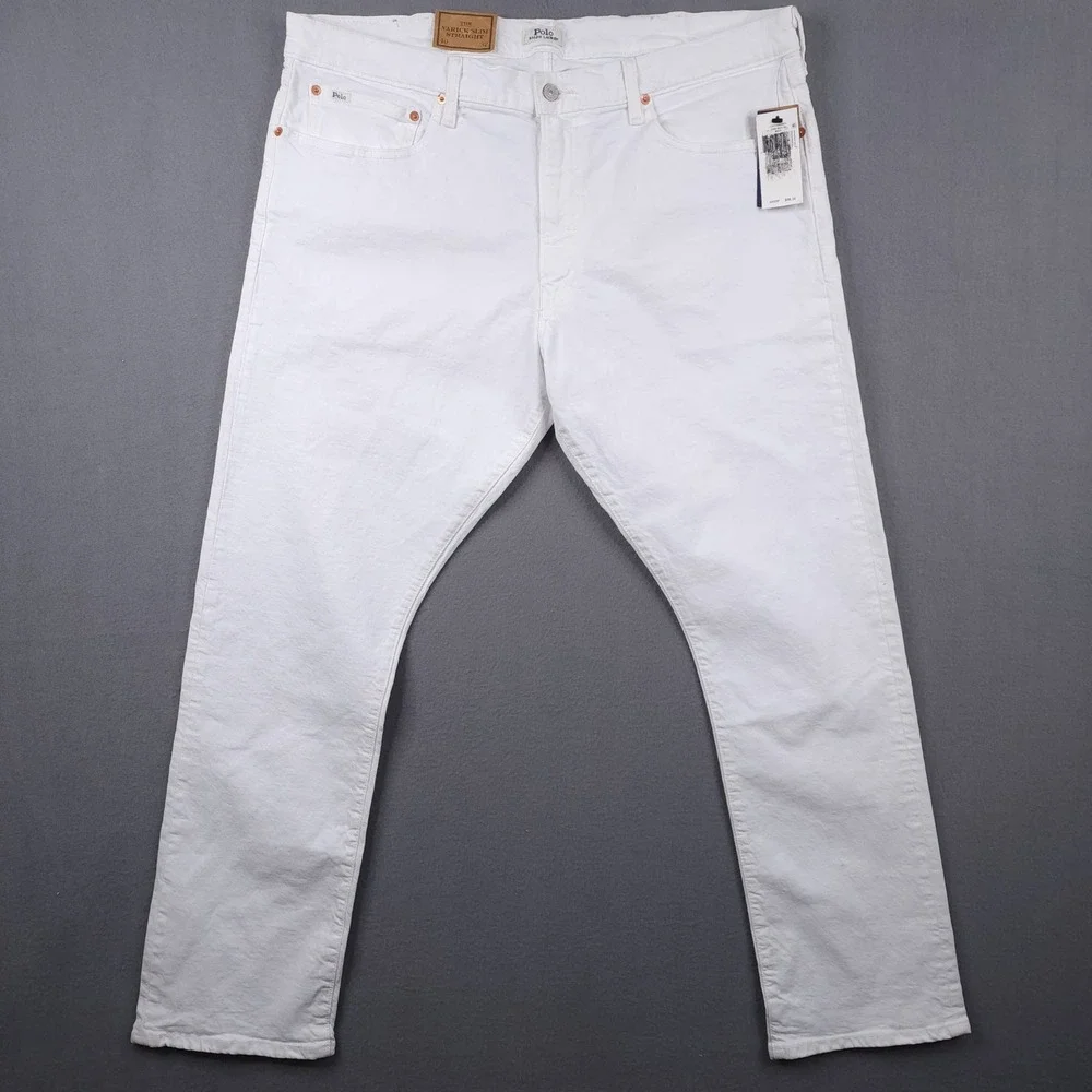 Polo Ralph Lauren Varick Slim Straight White Garment Dyed Stretch Jean Men 40x32
